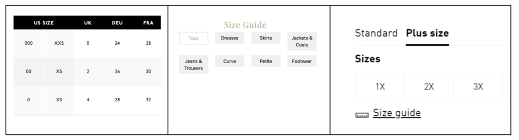 Size guide examples